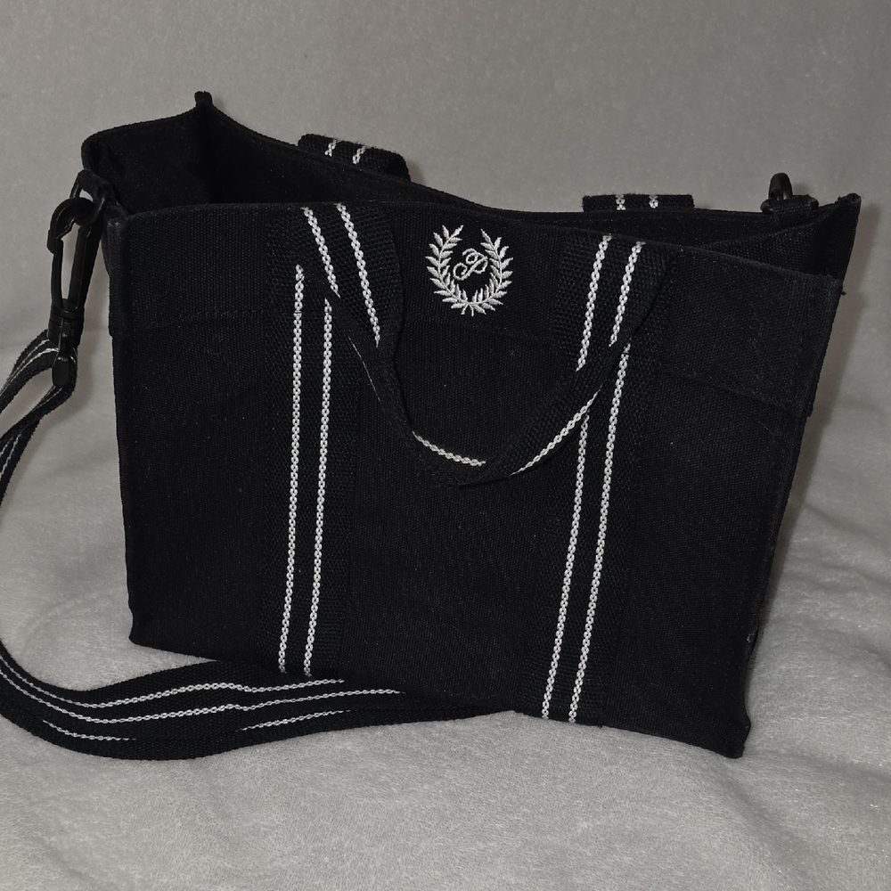Black Tote Bag with White Stripes